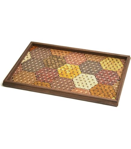 Amazon｜寄木袖付き長角盆 亀甲（大）箱根丸山物産｜トレイ・盆